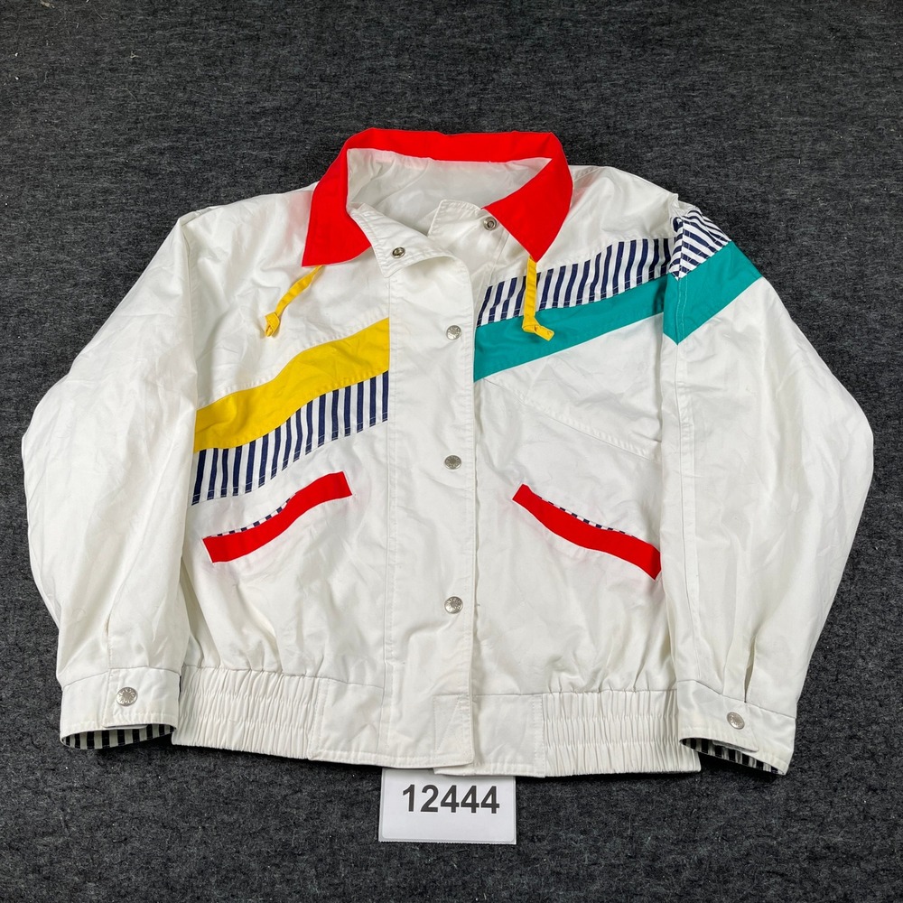 Vintage NYG New York Girl Windbreaker Jacket Women Small White Winter Snap Front